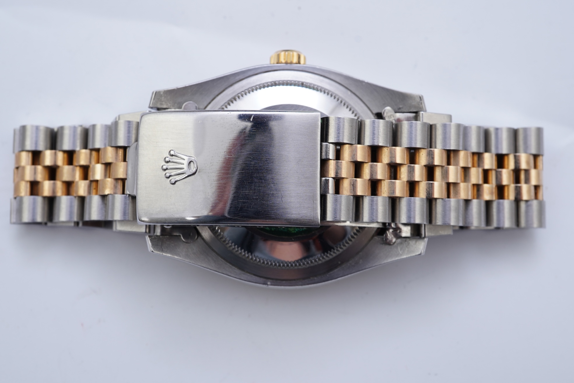 A gentleman's 1990's stainless steel and gold Rolex Oyster Perpetual Datejust wrist watch, on a stainless steel and gold Rolex bracelet